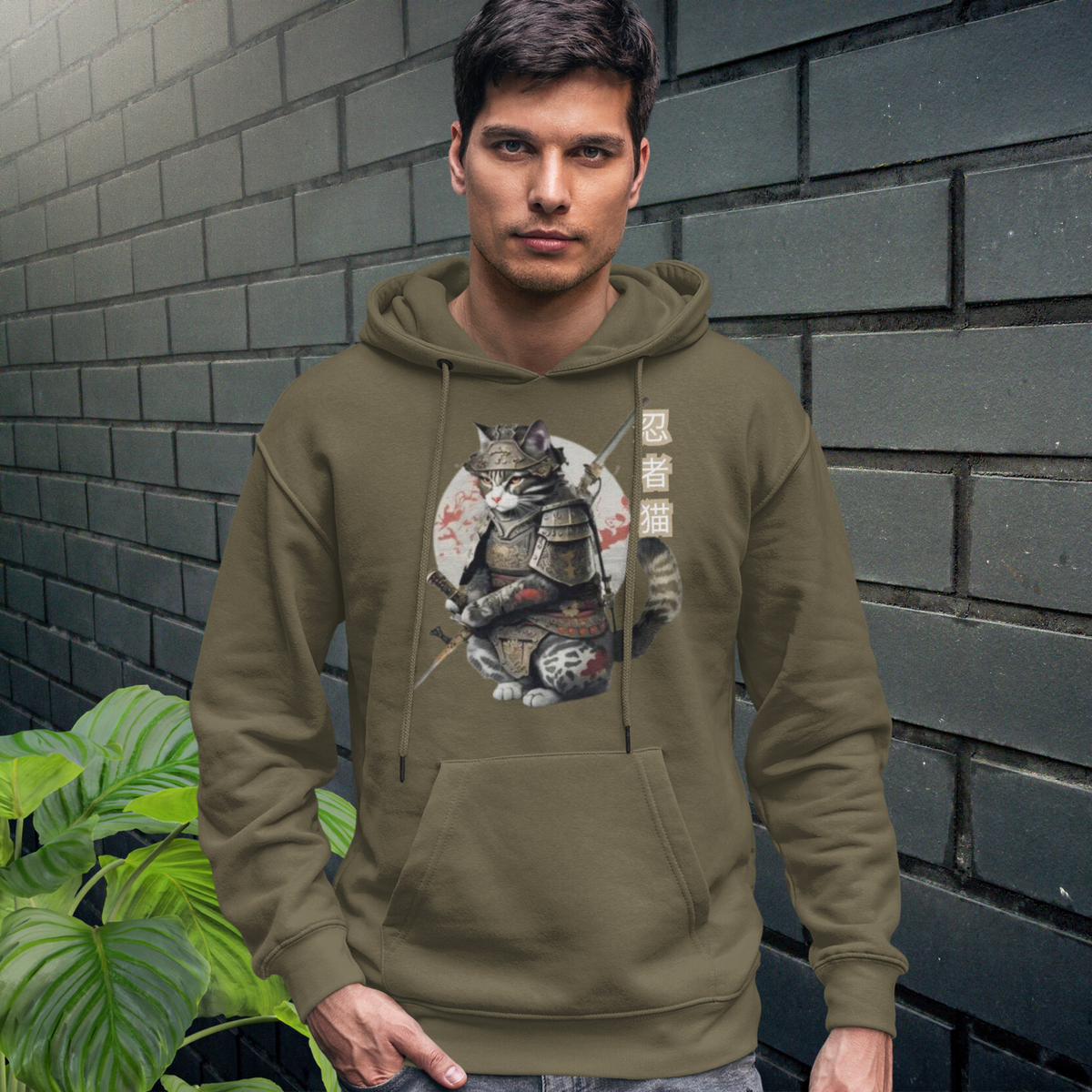 Military Green Color- Tokio Japan,  Samurai cat hoodie,  Samurai Cat, Tattoo Style hoodie,  Samurai cat,  Samurai,  Ninja, Samurai Kitten,  Ninja cat hoodie,  Ninja Cat,  kawaii,  Japanese Kawaii, Ninja Cat hoodie,  Japanese Calligraphy,  gift for him,  gift for her,  gift for cat lover,  Cat Lover hoodie