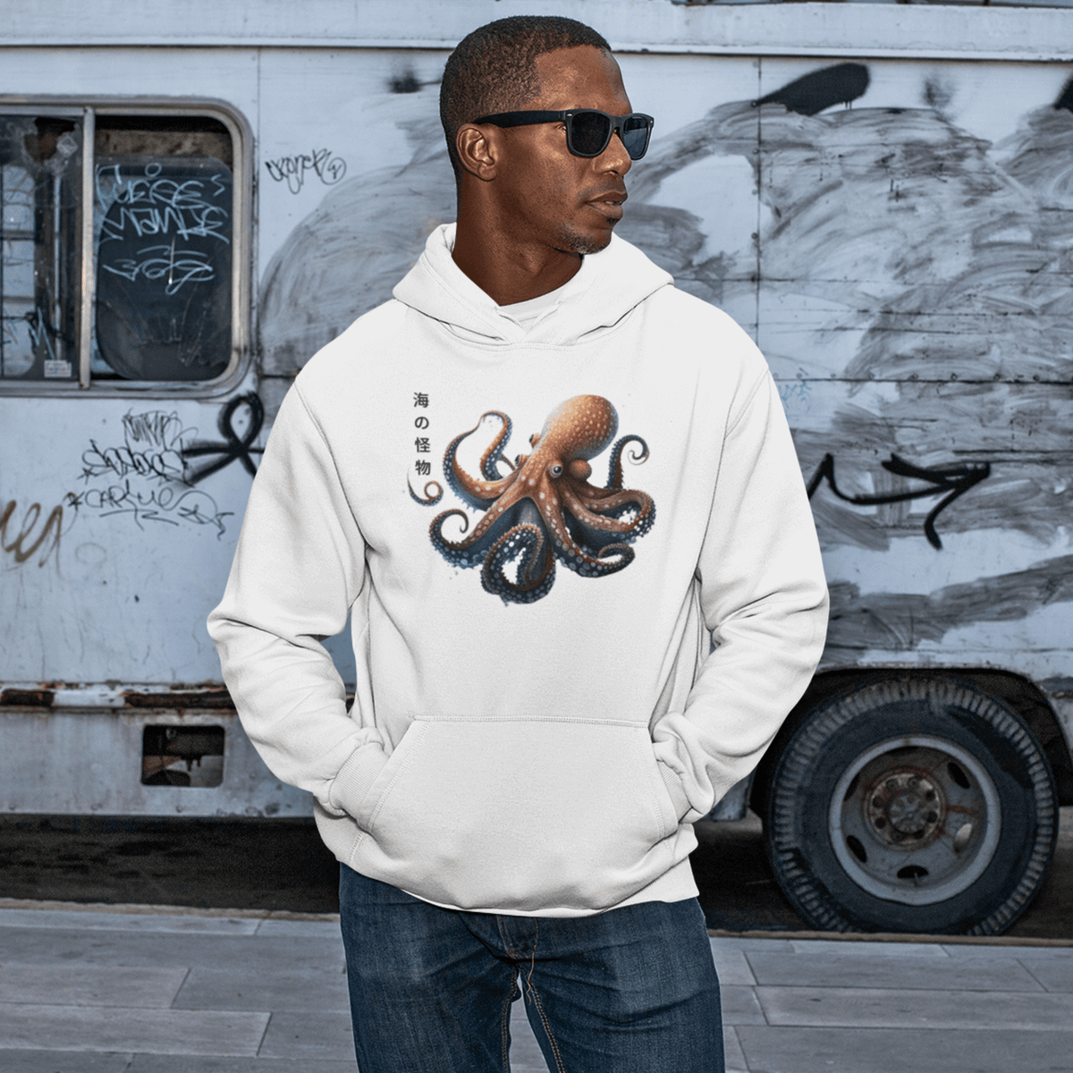 White- Japanese Octopus Hoodie, Cotton Hoodie, Japanese Octopus, Tokio Japan, Hoodie, Japanese Graphic Tee, Japanese Culture apparel, Japanese Hoodie, kawaii, Samurai Shirt, Japanese Art, Japanese Art Hoodie, Gift for dad, Gift for him, Japanese Calligraphy