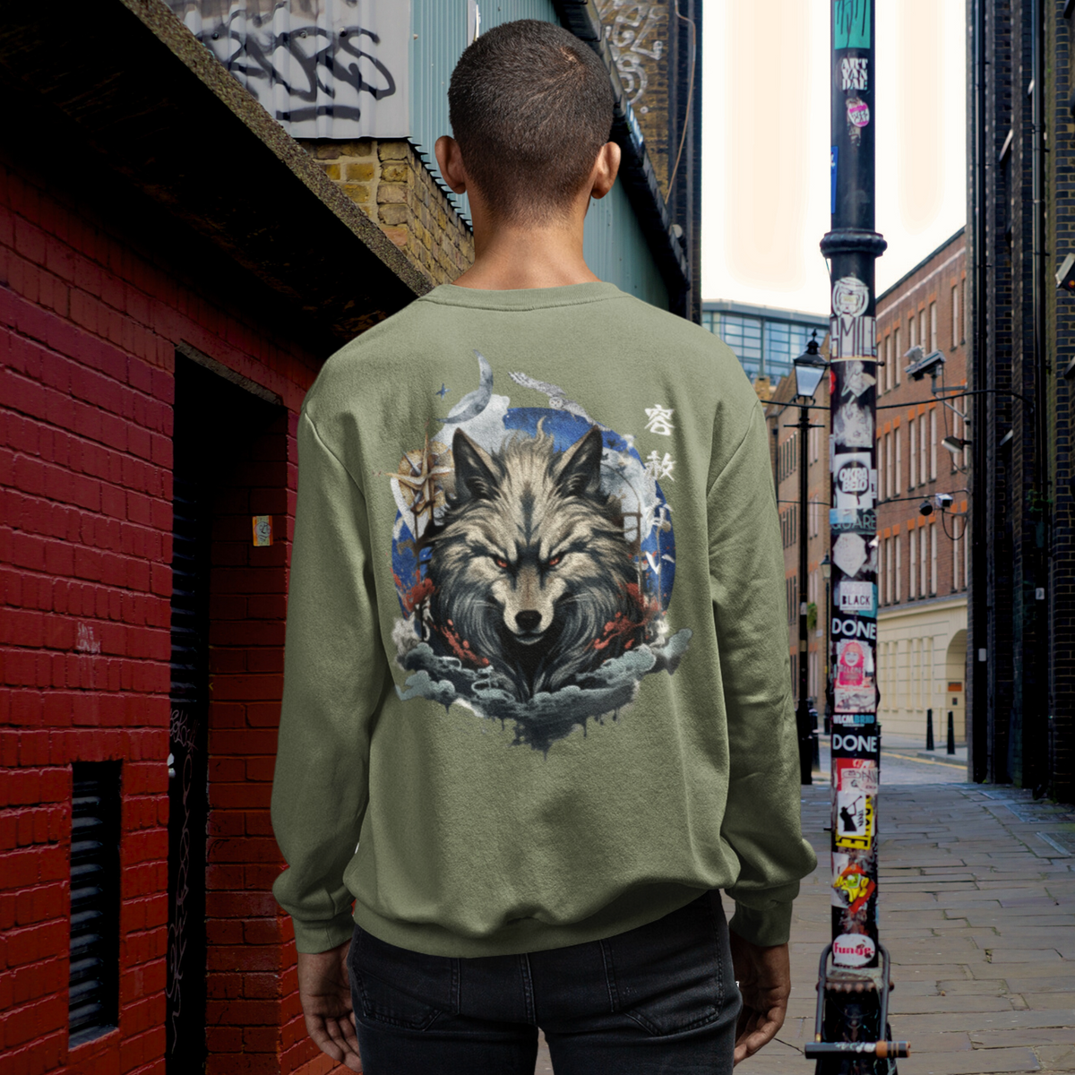 Japanese Wolf Sweatshirt, Cultural Artistry, Folklore Design, Nature and Myth, Compass Theme, Symbolic Apparel, Adventure Wear, Ancient Symbolism, Navigational Art, Mythical Creatures, Tradition and Style, Artistic Sweatshirt, Storytelling Fashion, Heritage Fusion, Wolf Spirit, Contemporary Symbolism, Exploration Vibes, Cultural Fusion, Intricate Prints, Statement Outerwear
