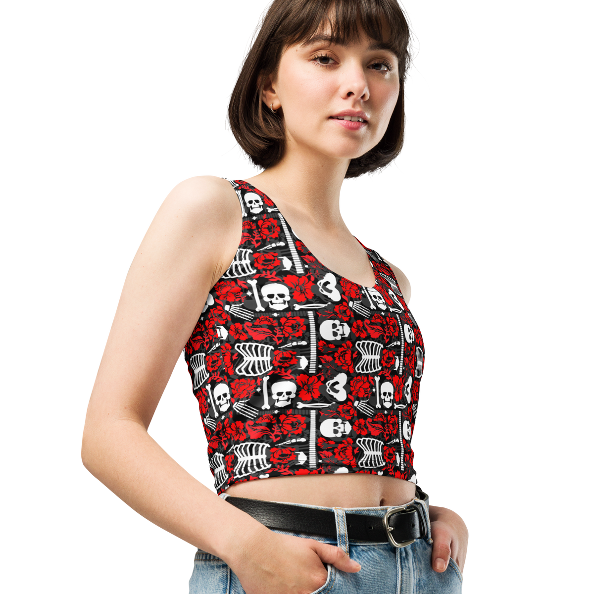 skull shirt  Skull crop top  rockabilly shirt  rockabilly crop top  rebellious shirt  punk rocker  hot topic  goth top  gift for her  gift for girlfriend  flowers shirt  flowers and skulls  emo top