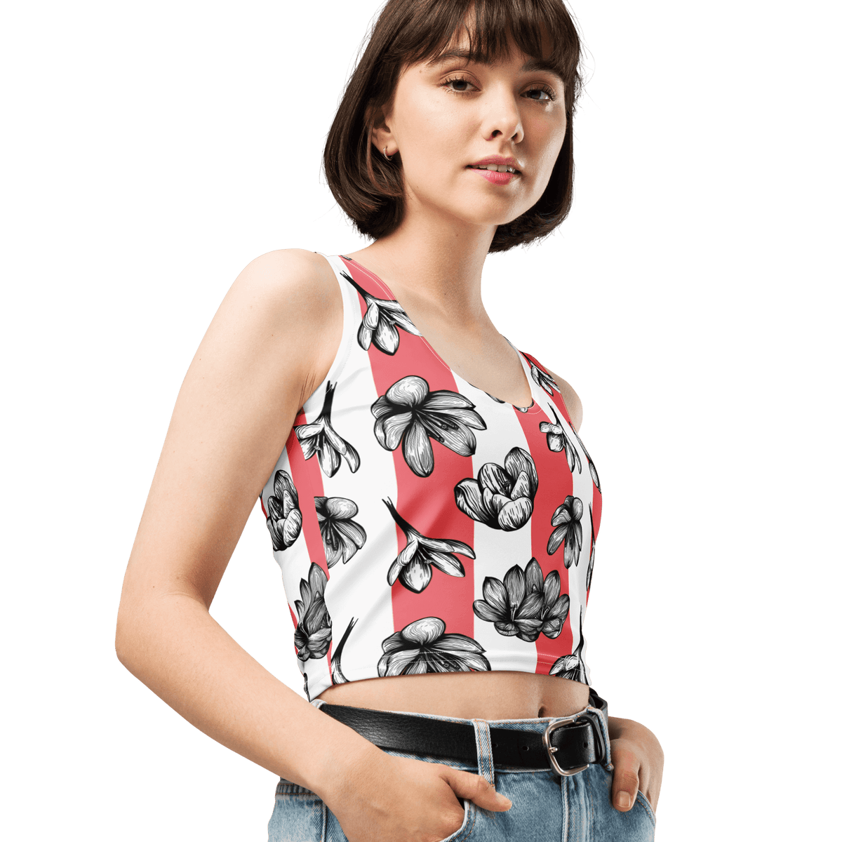 Floral Fashion, Blooms Crop Top, Garden Vibes, Petal Perfection, Flower Power, Botanical Beauty, Blossom Chic, Nature-Inspired, Trendy Florals, Statement Piece