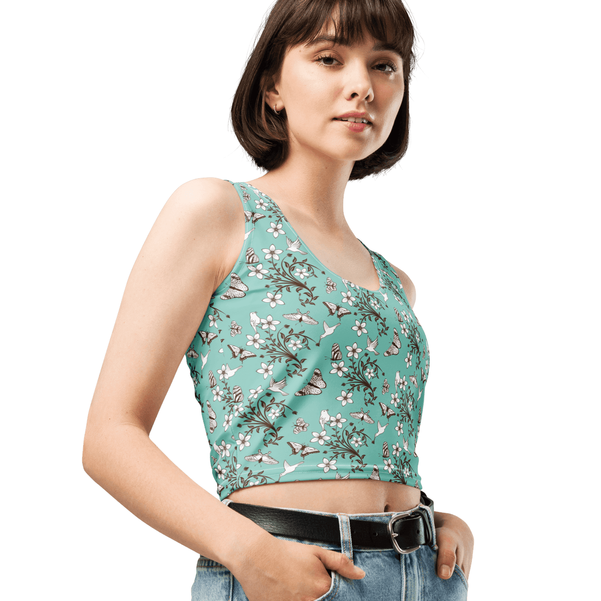 Floral Fashion, Blooms Crop Top, Garden Vibes, Petal Perfection, Flower Power, Botanical Beauty, Blossom Chic, Nature-Inspired, Trendy Florals, Statement Piece