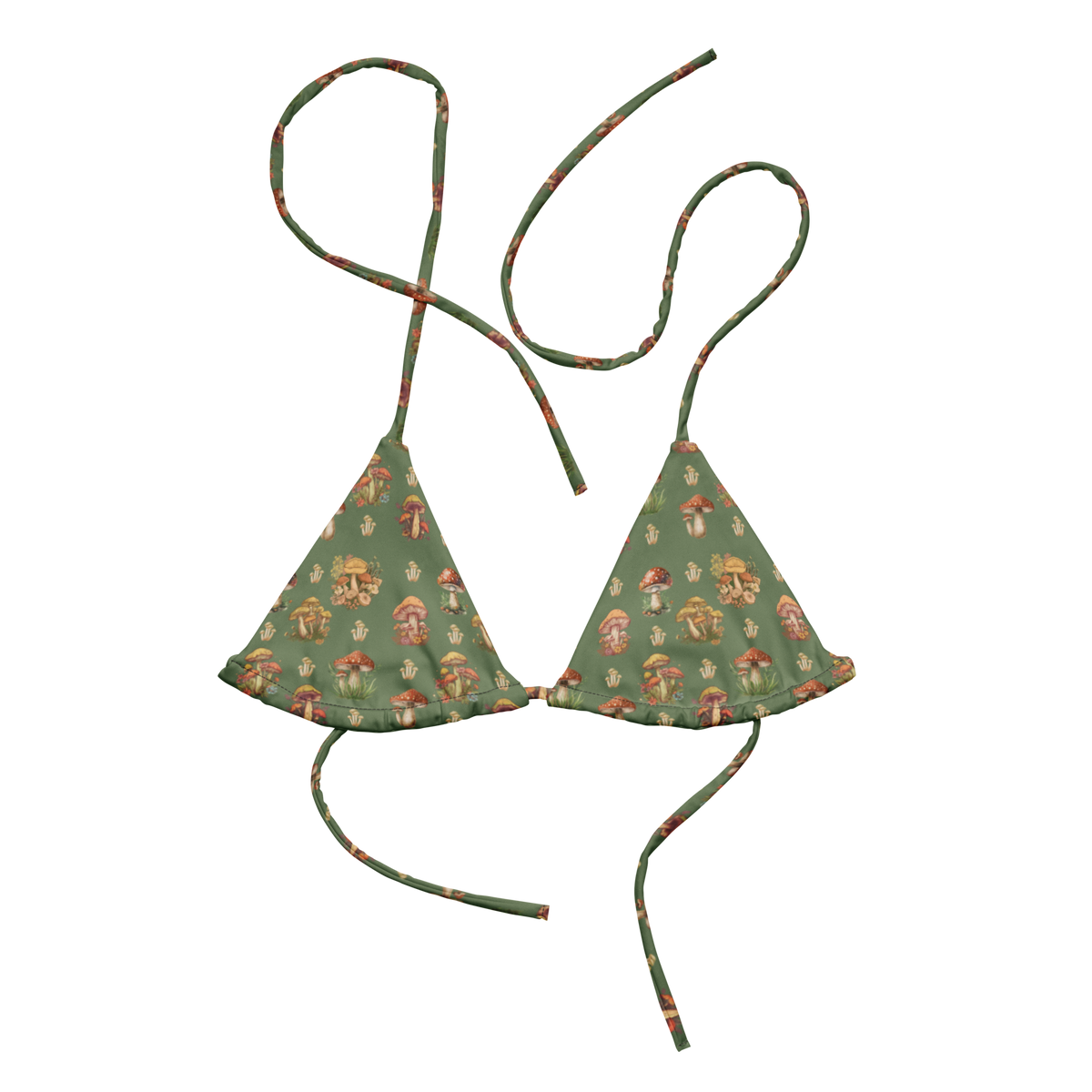 Fungi Camouflage String Bikini Top, Swimwear, Women's Swimwear, Bikini, String Bikini, Camouflage Green, Fungi Prints, Nature Inspired, Earthy Tones, Unique Swimwear, Summer Fashion, Beachwear, Poolside Style, Adjustable Fit, Trendy Swimwear, Whimsical Design, Bold Prints, Outdoor Vibes, Vacation Essentials