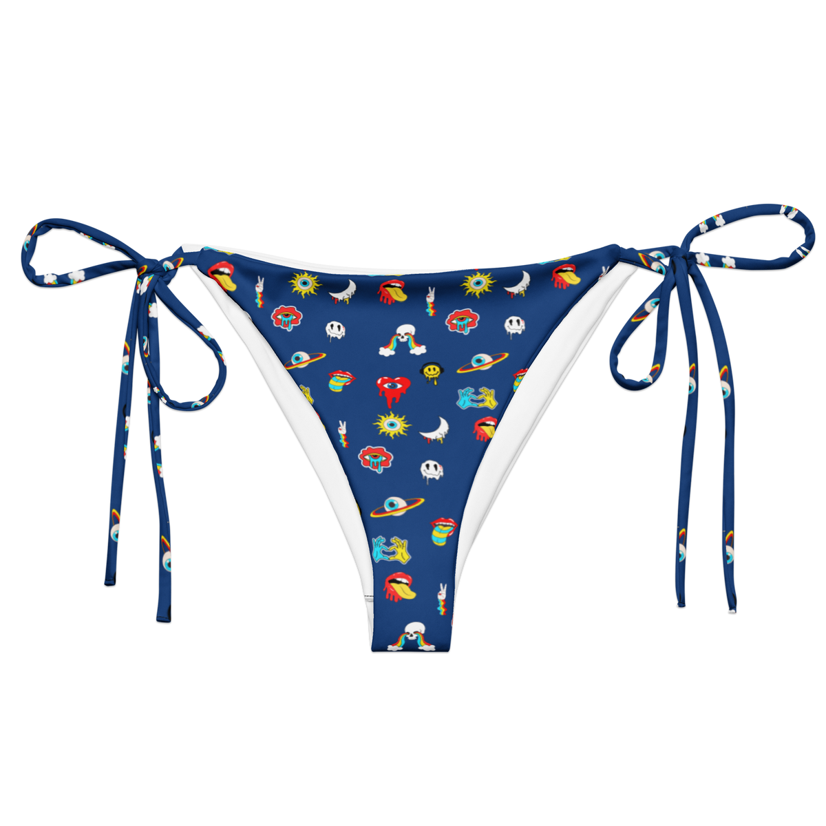 Navy Psychedelic String Bikini Top, Swimwear, Women's Swimwear, Bikini, String Bikini, Psychedelic Print, Navy Blue, Trendy Swimwear, Summer Fashion, Beachwear, Poolside Style, Adjustable Fit, Bold Prints, Eye-Catching Design, Fun Swimwear, Vacation Essentials, bikini bottom, string bikini bottom