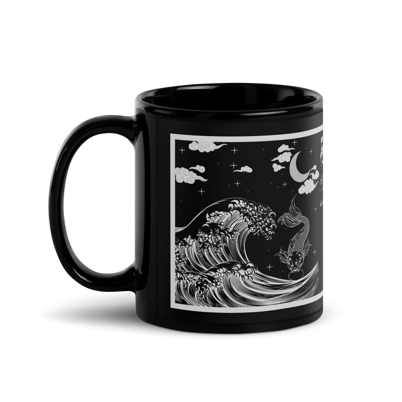 Japanese Mug, Samurai Mug, Koi Fish Mug, Samurai Sword, Tokio Japan, Gift for him, Gift for dad, Mug, Coffee mug, kawaii, Samurai, Japanese art, Japanese Culture, Japanese tea mug, Black Glossy Mug