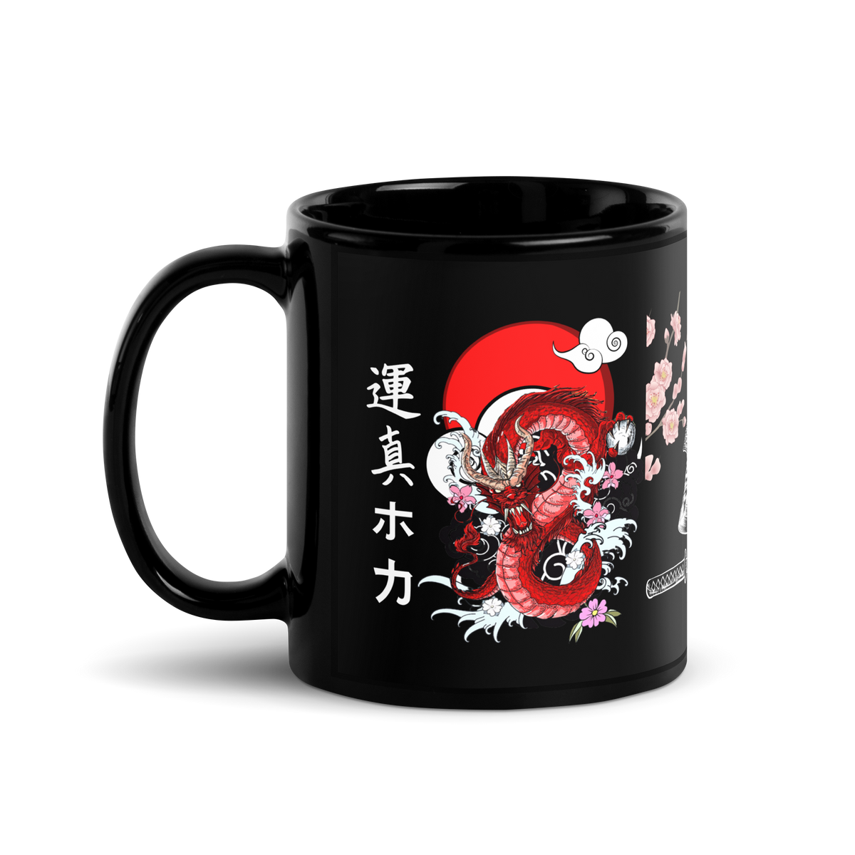 tokio japan tea mug, Tokio Japan, samurai mug, kawaii, japanese mug, japanese dragon mug, Japanese Dragon, japanese culture, japanese art, gift for him, gift for dad, coffee mug, black glossy mug