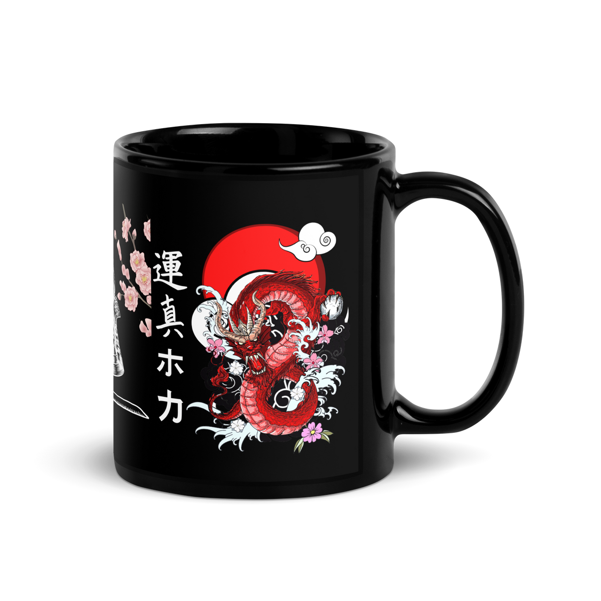 tokio japan tea mug, Tokio Japan, samurai mug, kawaii, japanese mug, japanese dragon mug, Japanese Dragon, japanese culture, japanese art, gift for him, gift for dad, coffee mug, black glossy mug