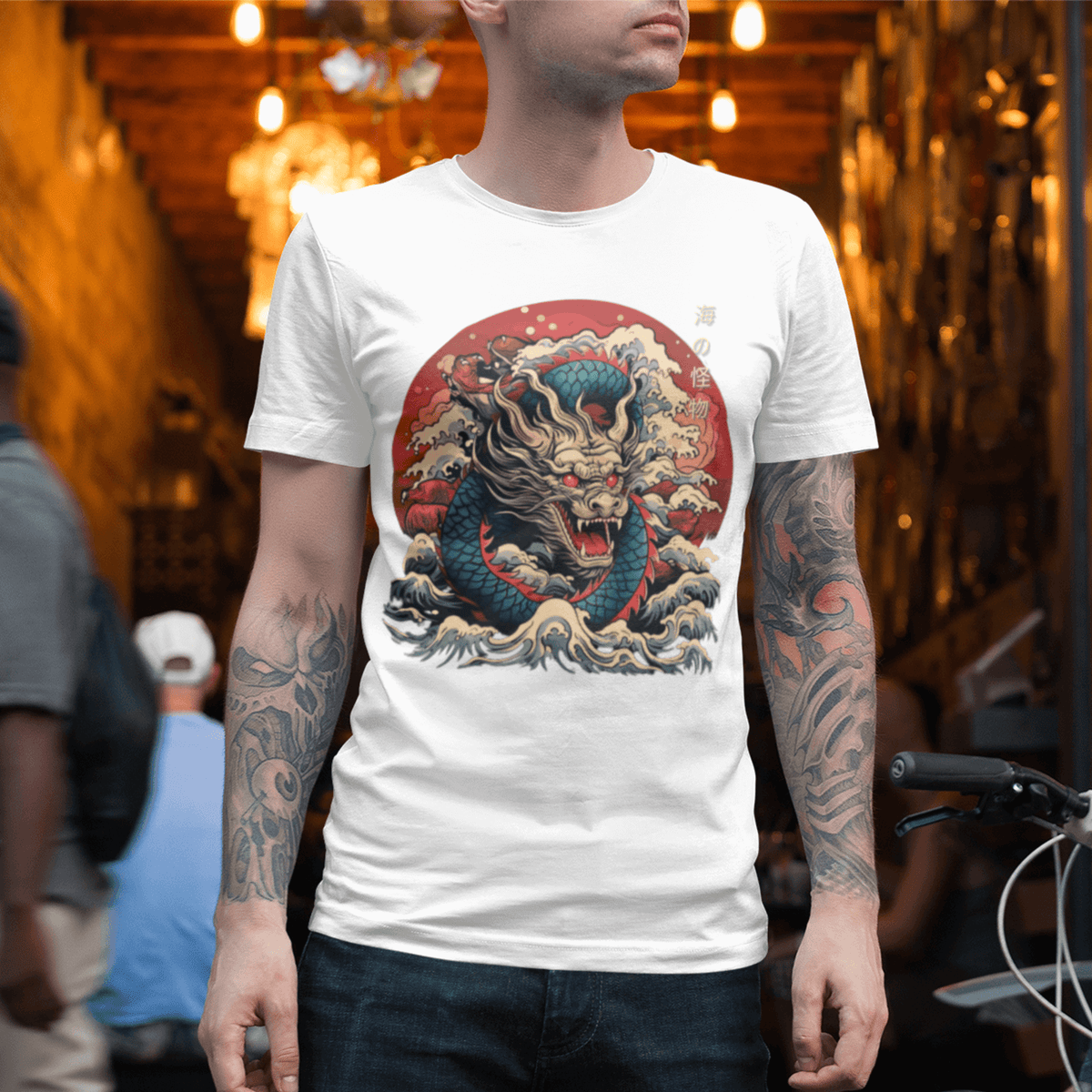 White- Japanese Dragon T-shirt, Tokio Japan, Sanurai tee, gift for dad, gift for him, tee, Shirt, kawaii, Japanese Dragon, Japanese Graphic Tee, Japanese Cumture apparel, Japanese Shirt, ryohei fuke, david finch, oriental, wimmelbilder, kurzgesagt, shodo, manga style, carl eugen keel, maritime scenes,  otto müller