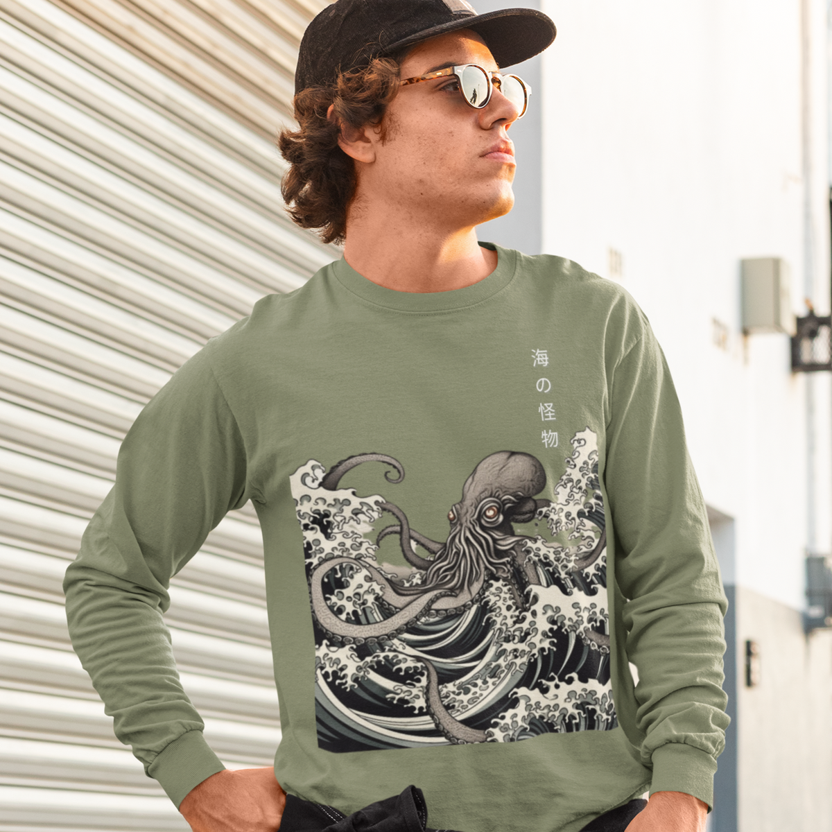 Military green- Japanese Octopus Sweatshirt, Japanese Calligraphy Sweatshirt, Gyotaku, Traditional art, Japan anime, Manga, Gold print, Yoga, Martial Arts, Samurai, Mens Printed Tee, Gift for him, Gift for dad, Japanese art, Japanese Culture apparel, Japanese Graphic Tee, Japanese Graphic Tee, ryohei fuke, david finch, oriental, wimmelbilder, kurzgesagt, shodo, manga style, carl eugen keel, maritime scenes, otto müller