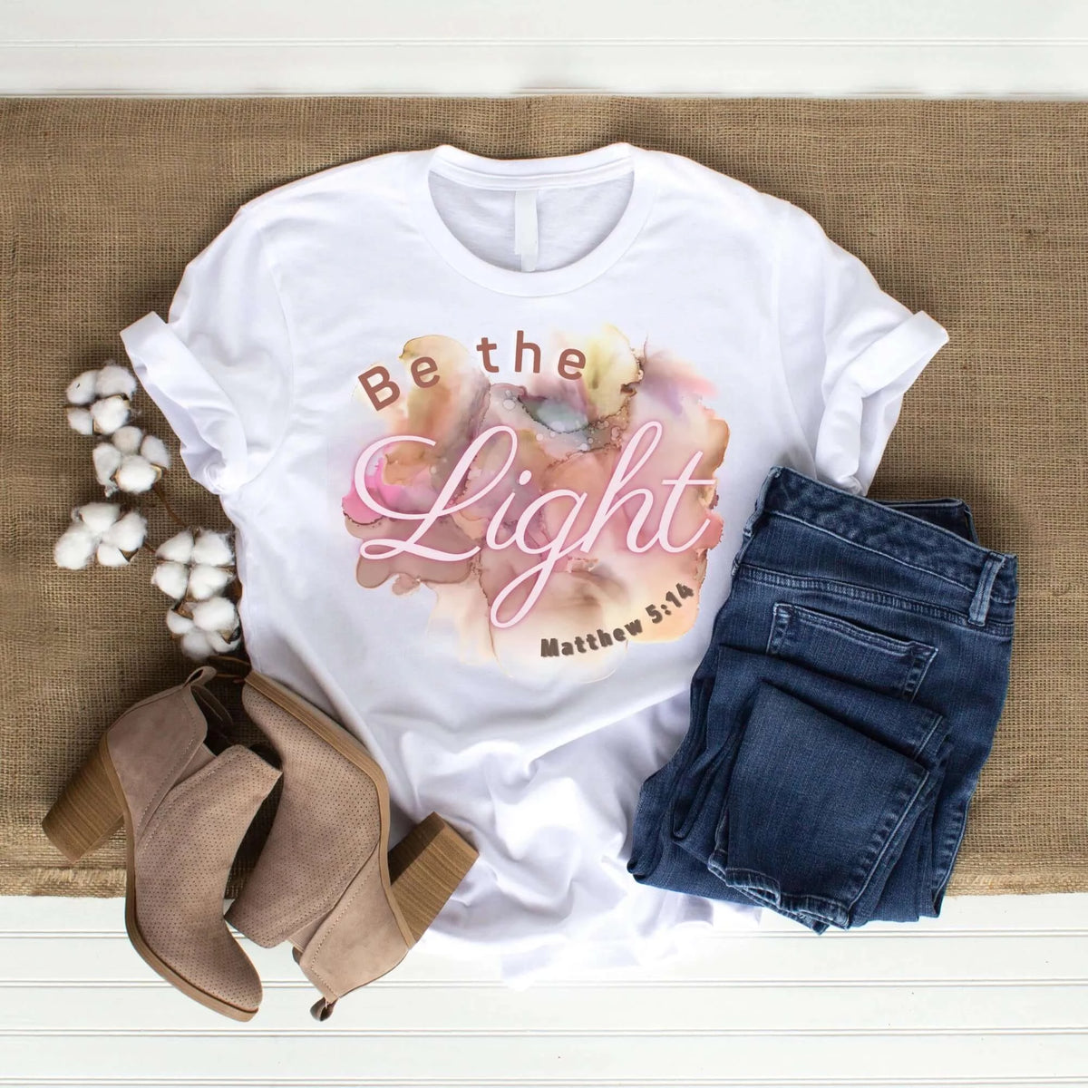 White- Watercolor Shirt  tee  Streetwear  shirt  Religious Shirt  Matthew 5:14 Shirt  gift for mom  Gift for her  gift for Christians  Faith Tee  Christian Shirts  Catholic tee  Bible Verse Tshirt  Bible tee  Be The Light Shirt