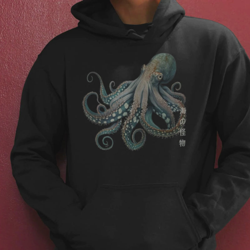 Japanese Octopus Hoodie, Cotton Hoodie, Japanese Octopus, Tokio Japan, Hoodie, Japanese Graphic Tee, Japanese Culture apparel, Japanese Hoodie, kawaii, Samurai Shirt, Japanese Art, Japanese Art Hoodie, Gift for dad, Gift for him, Japanese Calligraphy