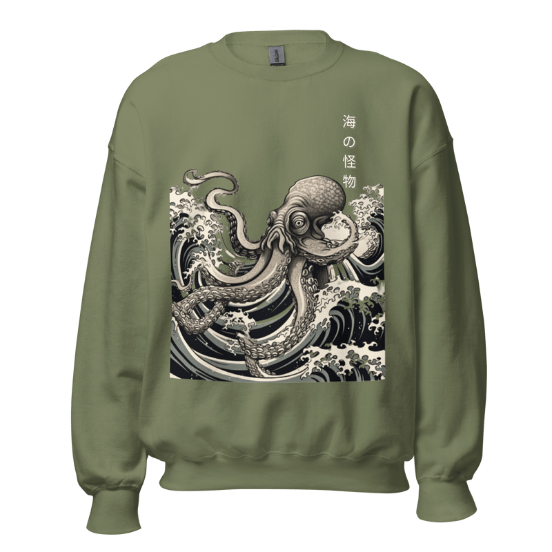 Military green- Japanese Octopus Sweatshirt, Japanese Calligraphy Sweatshirt, Gyotaku, Traditional art, Japan anime, Manga, Gold print, Yoga, Martial Arts, Samurai, Mens Printed Tee, Gift for him, Gift for dad, Japanese art, Japanese Culture apparel, Japanese Graphic Tee, Japanese Graphic Tee, ryohei fuke, david finch, oriental, wimmelbilder, kurzgesagt, shodo, manga style, carl eugen keel, maritime scenes, otto müller