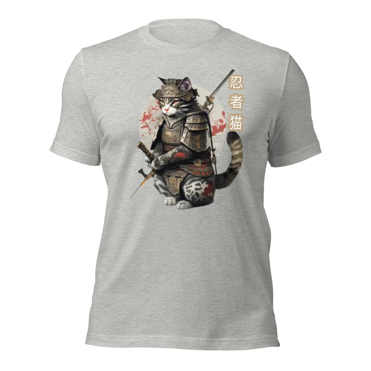 Athletic Heather Color- Tokio Japan,  Samurai cat tee,  Samurai Cat, Tattoo Style Shirt,  Samurai cat,  Samurai,  Ninja, Samurai Kitten,  Ninja cat tshirt,  Ninja Cat,  kawaii,  Japanese Kawaii, Ninja Cat T-Shirt,  Japanese Calligraphy,  gift for him,  gift for her,  gift for cat lover,  Cat Lover T-Shirt