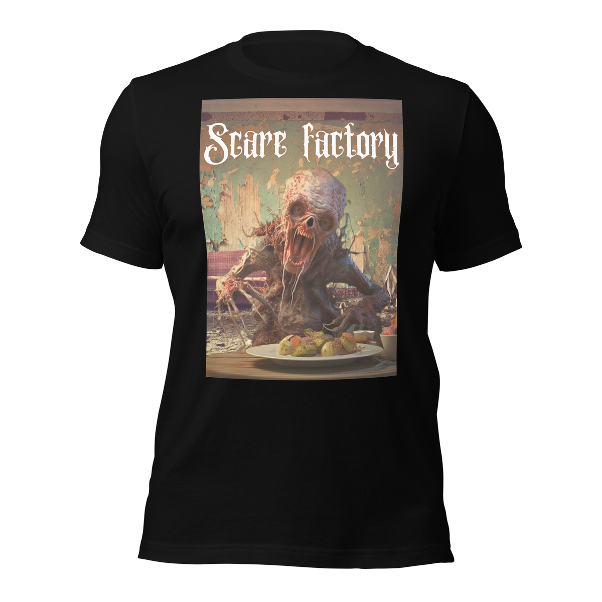 Scare Factory, Monster Dining, Creepy Chic, Horror Fashion, Eerie Apparel, Dark Style, Spooky Wear, Monster Threads, Macabre Clothing, Chilling Fashion, Scary Tee, Haunting Ensemble, Creep Couture, Horror Wardrobe, Unconventional Fashion, Monster Feast, Scare Style, Freaky Threads, Dark Humor Tee, Monster Munch