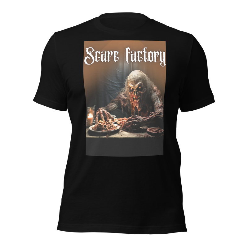 Scare Factory, Monster Dining, Creepy Chic, Horror Fashion, Eerie Apparel, Dark Style, Spooky Wear, Monster Threads, Macabre Clothing, Chilling Fashion, Scary Tee, Haunting Ensemble, Creep Couture, Horror Wardrobe, Unconventional Fashion, Monster Feast, Scare Style, Freaky Threads, Dark Humor Tee, Monster Munch